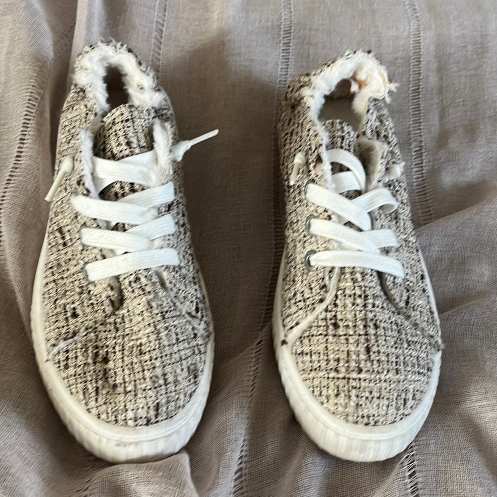 Sneakers, lined, brown tweed